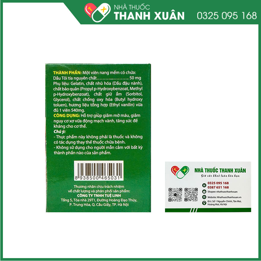 Dầu tỏi Tuệ Linh giúp hỗ trợ giảm mỡ máu, giảm nguy cơ xơ vữa động mạch vành, tăng cường sức đề kháng